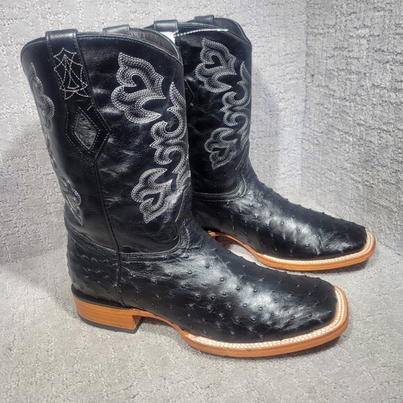 J.B. Dillon Ostrich Original Men's Size US 10EE Black Leather Western Boots. - Picture 1 of 10